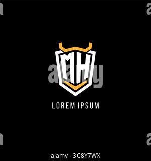 Initial MH geometric shield esport logo monogram design style vector graphic Stock Vector