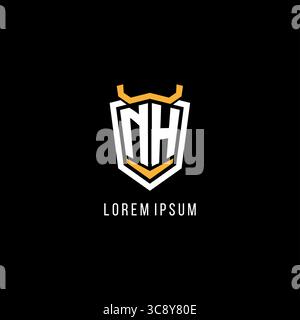 Initial NH geometric shield esport logo monogram design style vector graphic Stock Vector