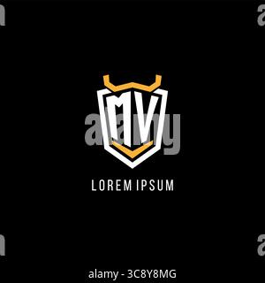 Initial MV geometric shield esport logo monogram design style vector graphic Stock Vector