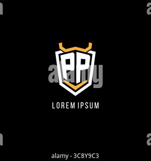 Initial PP geometric shield esport logo monogram design style vector graphic Stock Vector