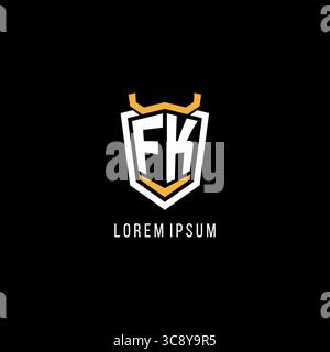 Initial FK geometric shield esport logo monogram design style vector graphic Stock Vector