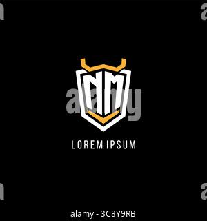 Initial NM geometric shield esport logo monogram design style vector graphic Stock Vector
