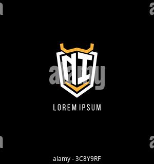 Initial NI geometric shield esport logo monogram design style vector graphic Stock Vector