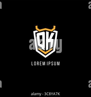 Initial QK geometric shield esport logo monogram design style vector graphic Stock Vector