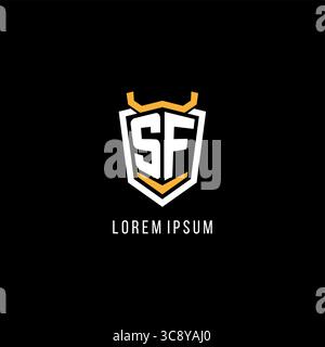 Initial SF geometric shield esport logo monogram design style vector graphic Stock Vector