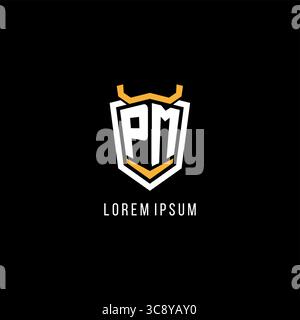 Initial PM geometric shield esport logo monogram design style vector graphic Stock Vector
