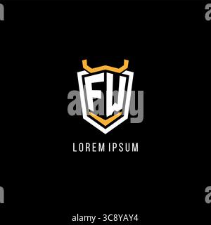 Initial FW geometric shield esport logo monogram design style vector graphic Stock Vector