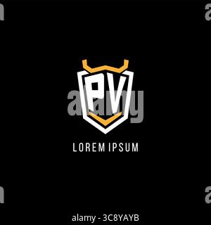 Initial PV geometric shield esport logo monogram design style vector graphic Stock Vector