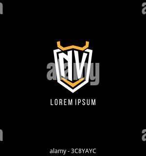 Initial NV geometric shield esport logo monogram design style vector graphic Stock Vector