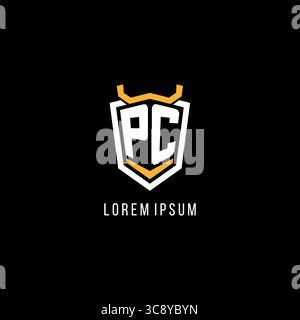 Initial PC geometric shield esport logo monogram design style vector graphic Stock Vector