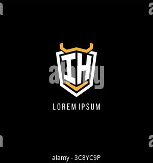 Initial IH geometric shield esport logo monogram design style vector graphic Stock Vector