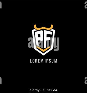 Initial PF geometric shield esport logo monogram design style vector graphic Stock Vector