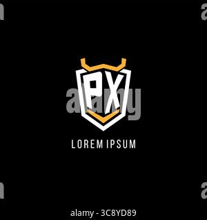 Initial PX geometric shield esport logo monogram design style vector graphic Stock Vector