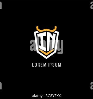 Initial IN geometric shield esport logo monogram design style vector graphic Stock Vector