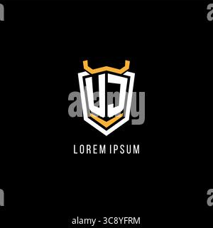 Initial UJ geometric shield esport logo monogram design style vector graphic Stock Vector