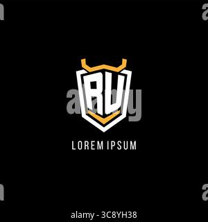 Initial RU geometric shield esport logo monogram design style vector graphic Stock Vector