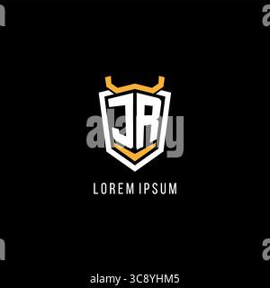Initial JR geometric shield esport logo monogram design style vector graphic Stock Vector