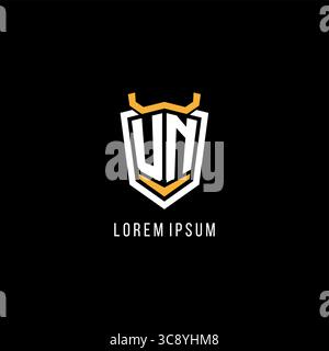 Initial UN geometric shield esport logo monogram design style vector graphic Stock Vector