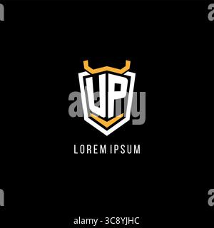 Initial UP geometric shield esport logo monogram design style vector graphic Stock Vector