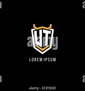 Initial WT geometric shield esport logo monogram design style vector graphic Stock Vector