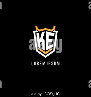Initial KE geometric shield esport logo monogram design style vector graphic Stock Vector