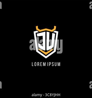 Initial JU geometric shield esport logo monogram design style vector graphic Stock Vector