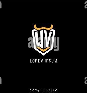 Initial WV geometric shield esport logo monogram design style vector graphic Stock Vector