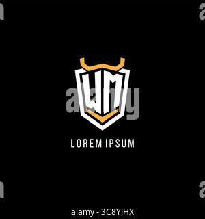 Initial WM geometric shield esport logo monogram design style vector graphic Stock Vector