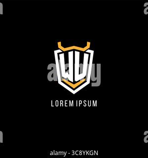 Initial WU geometric shield esport logo monogram design style vector graphic Stock Vector