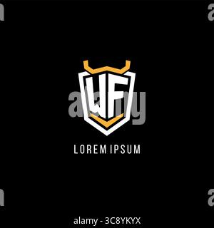 Initial WF geometric shield esport logo monogram design style vector graphic Stock Vector