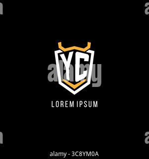 Initial YC geometric shield esport logo monogram design style vector graphic Stock Vector