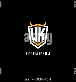 Initial WK geometric shield esport logo monogram design style vector graphic Stock Vector