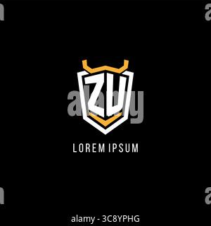 Initial ZU geometric shield esport logo monogram design style vector graphic Stock Vector