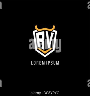 Initial RV geometric shield esport logo monogram design style vector graphic Stock Vector