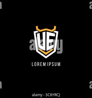 Initial UE geometric shield esport logo monogram design style vector graphic Stock Vector