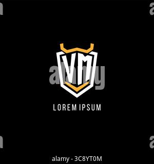 Initial VM geometric shield esport logo monogram design style vector graphic Stock Vector