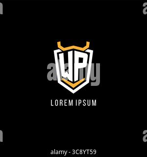 Initial WP geometric shield esport logo monogram design style vector graphic Stock Vector