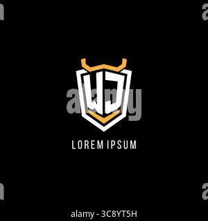 Initial WJ geometric shield esport logo monogram design style vector graphic Stock Vector
