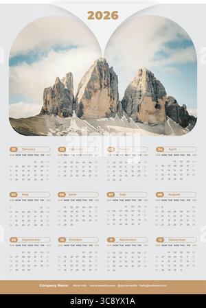 2026 wall calendar design. Print Ready one page Modern template design for 2026 Stock Vector