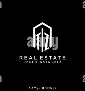 modern TZ letter real estate logo in linear style with simple roof ...