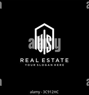 Letter VS logo for real estate with hexagon icon design vector graphic Stock Vector