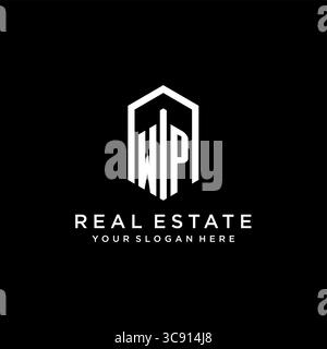 Letter WP logo for real estate with hexagon icon design vector graphic Stock Vector