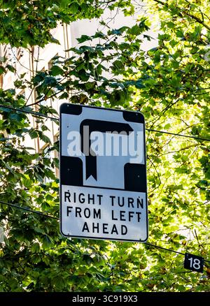 The infamous Road Traffic Sign particular to the city of Melbourne where a right turn is made from a left lane Stock Photo