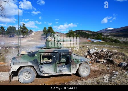 STYLELOCATIONA U.S. Army Paratrooper assigned to the Dog Company, 1st Battalion, 503rd Infantry Regiment, 173rd Airborne Brigade, fires anti-tank, TOW missile from a Humvee during Exercise Eagle Sokol 21 at Pocek Range March 16, 2021 in Postonja, Slovenia. (Credit Image: © Paolo Bovo/Planetpix/Planet Pix via ZUMA Wire) Stock Photo