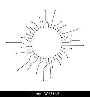 Circuit board circle line dots connection. Motherboard electronic technology data, electrical board, cpu. Programming science, computer system elements. Vector illustration Stock Vector