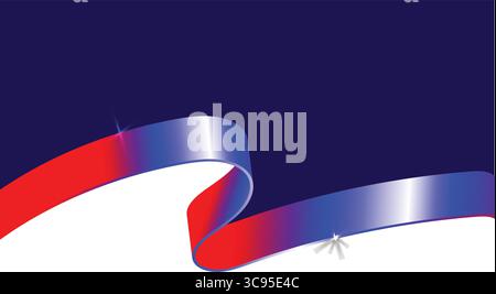 Red and Blue Gradient Ribbon on Dark Blue Background – Glossy Patriotic Ribbon Banner Vector for Events, Promotions, and Festive Themes Stock Vector