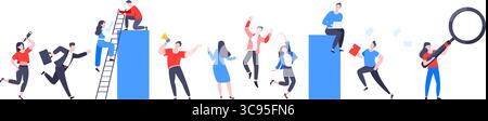 Teamwork concept with tiny people characters working together business concept elements set. Stock Vector