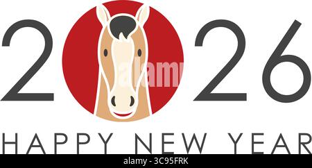2026, Year Of The Horse, New Year’s Greeting Symbol With A Cute Horse in Full Face. Stock Vector