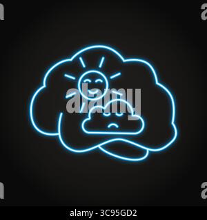 Bipolar disorder neon line icon. Brain with sun and cloud symbols. Vector illustration Stock Vector
