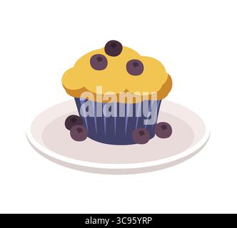 Blueberry Cup cake on a Plate - Stock Illustration as EPS 10 File Stock Vector